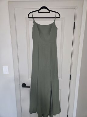 ⭐️ Amsale Olive Green Spaghetti-Strap Formal Full Length Gown for Bridesmaid